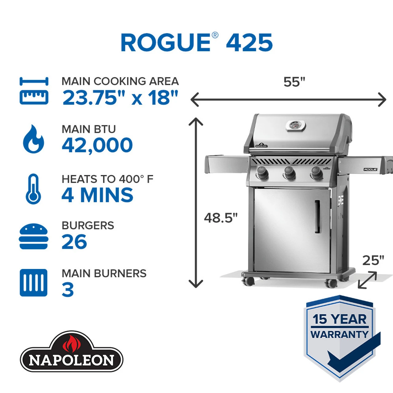 Napoleon R425SS-2 Rogue 425 Gas Grill 5 Napoleon R425SS-2 Rogue 425 Gas Grill - Image 5