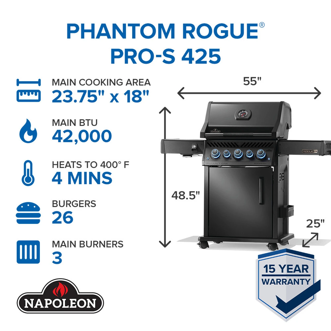 Napoleon RPS425RSIBK-2-PHM Phantom Rogue PRO-S 425 RSIB With Infrared Side And Rear Burner 6 Napoleon RPS425RSIBK-2-PHM Phantom Rogue PRO-S 425 RSIB With Infrared Side And Rear Burner - Image 6